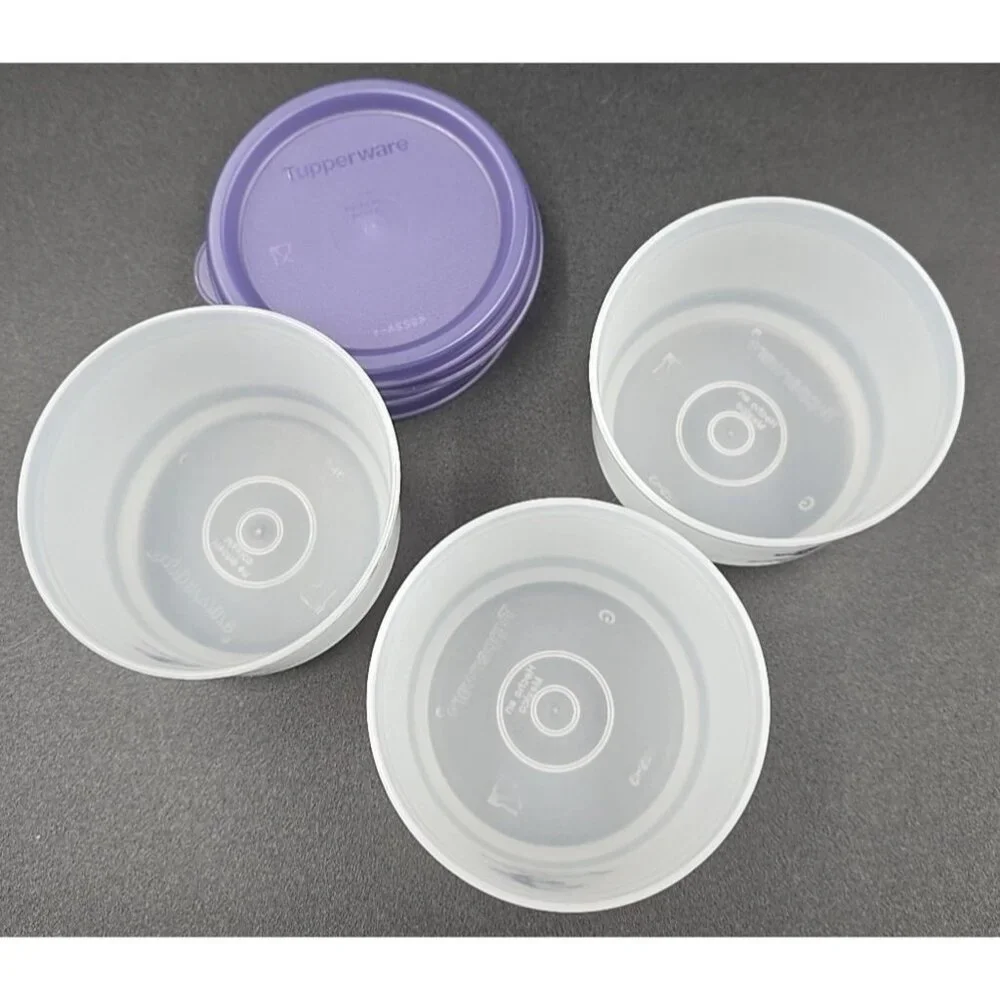 Lot of 3 Tupperware Take 5 Snack Cups Midgets Sheer #1229 Purple Seals New